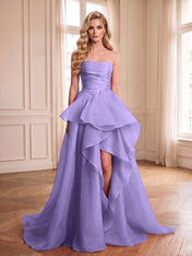 Formal Evening Tiered Dress Pink Strapless Maxi Gown