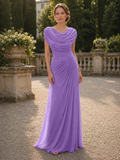 Cowl Neck Mermaid Evening Dresses with Flowing Floor-Length Skirt