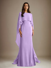 Sheath/Column Boatneck Floor-Length Chiffon Mother of the Bride Dress With Cascading Ruffles