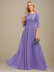 A-Line Scoop Floor-Length Lace Chiffon Mother Of the Bride Dress With Sequins Applique
