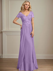 A-line V-Neck Floor-Length Chiffon Lace Mother of the Bride Dress