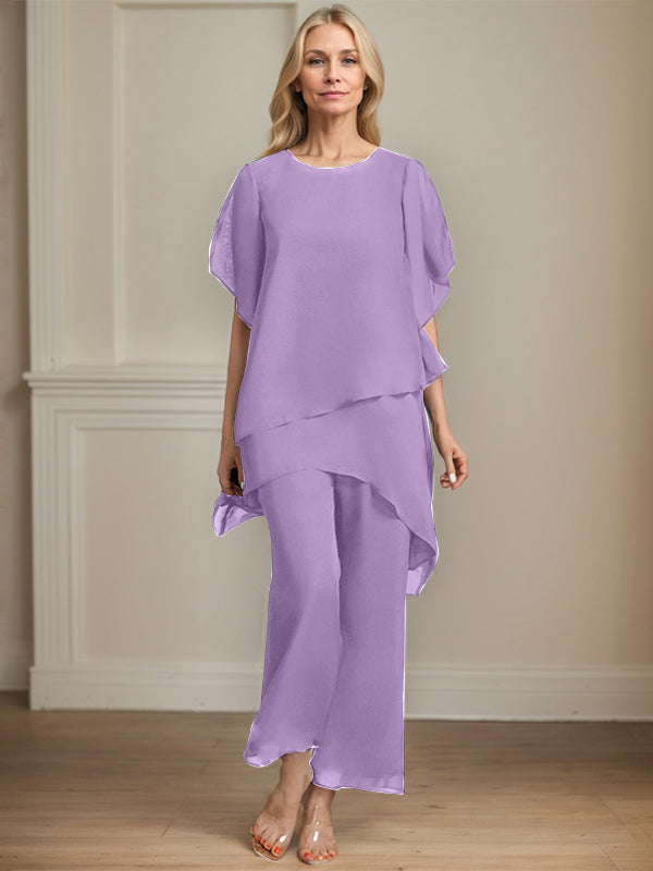 Separates Jumpsuit/Pantsuit Scoop Ankle-Length Chiffon Mother of the Bride Dress