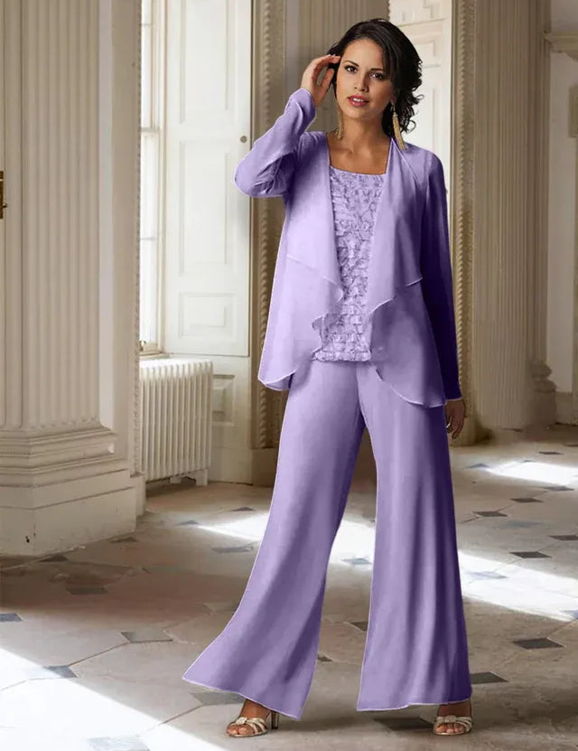 Chiffon Long Sleeves Mother of the Bride Pantsuits with Jacket