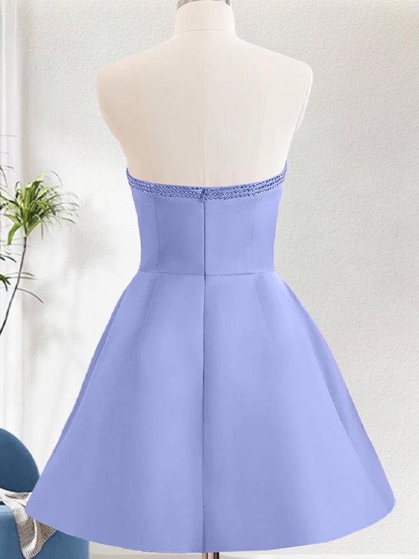 Light Purple A Line Strapless Cut Out Homecoming Dress with Beading
