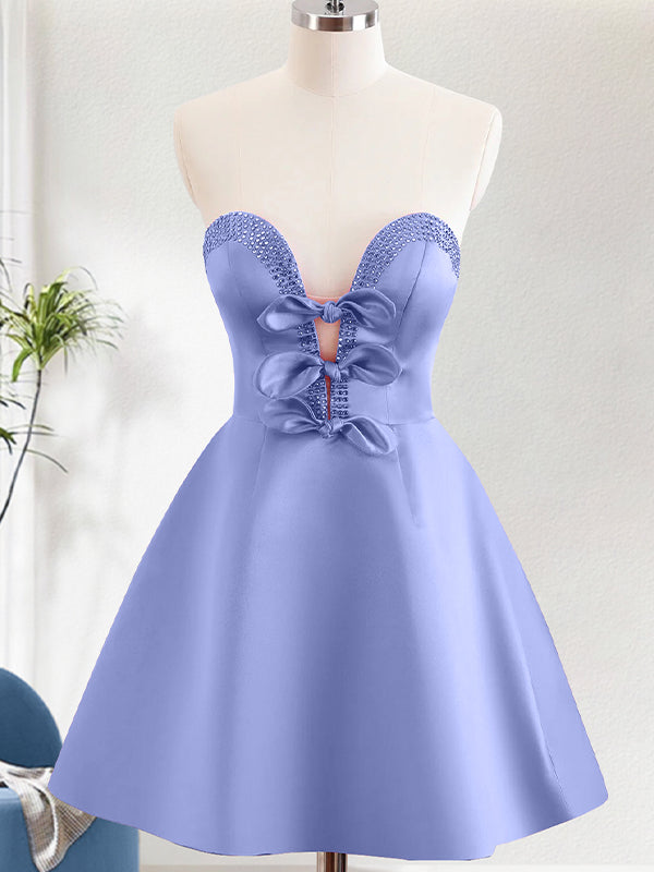 Light Purple A Line Strapless Cut Out Homecoming Dress with Beading