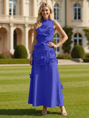 3D Floral High Neck Sleeveless Maxi Dress