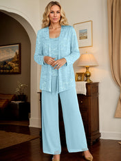 Chiffon Mother of the Bride Pantsuits with Jacket & Sequins