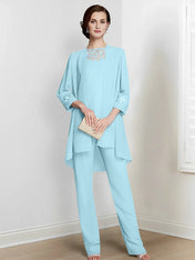 Chiffon Long Sleeves Mother Of The Bride Pantsuits With Jacket
