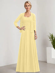 A-line Square Floor-Length Lace Chiffon Mother of the Bride Dress With Sequins