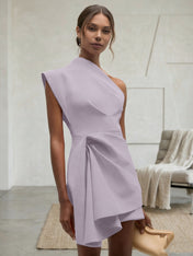 Purplish blue Ruched One Shoulder Sleeveless A-line Mini Homecoming Dress