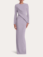 Red Sheath/Column Scoop Long Sleeves Chiffon Floor-Length Ruffles Formal Dress