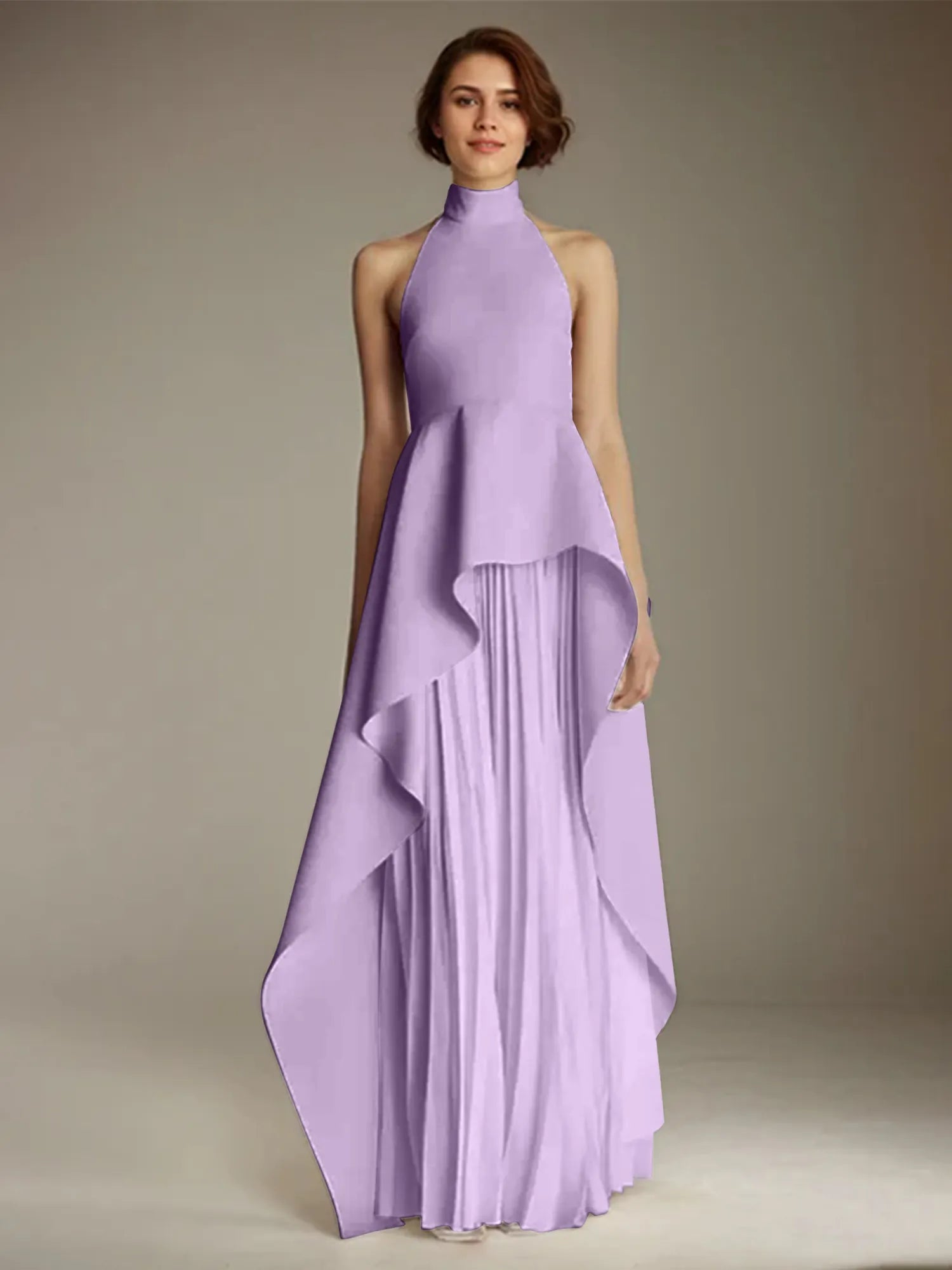 White Sleeveless High Neck Chiffon Long Formal Dress With Ruffles