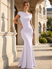 Black One Shoulder Maxi Dresses with Pleat Mermaid Formal Dress