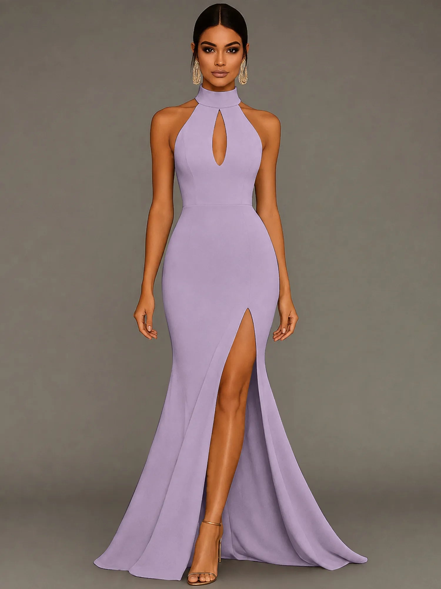 Mermaid Halter Neck Satin Formal Dress with Slit