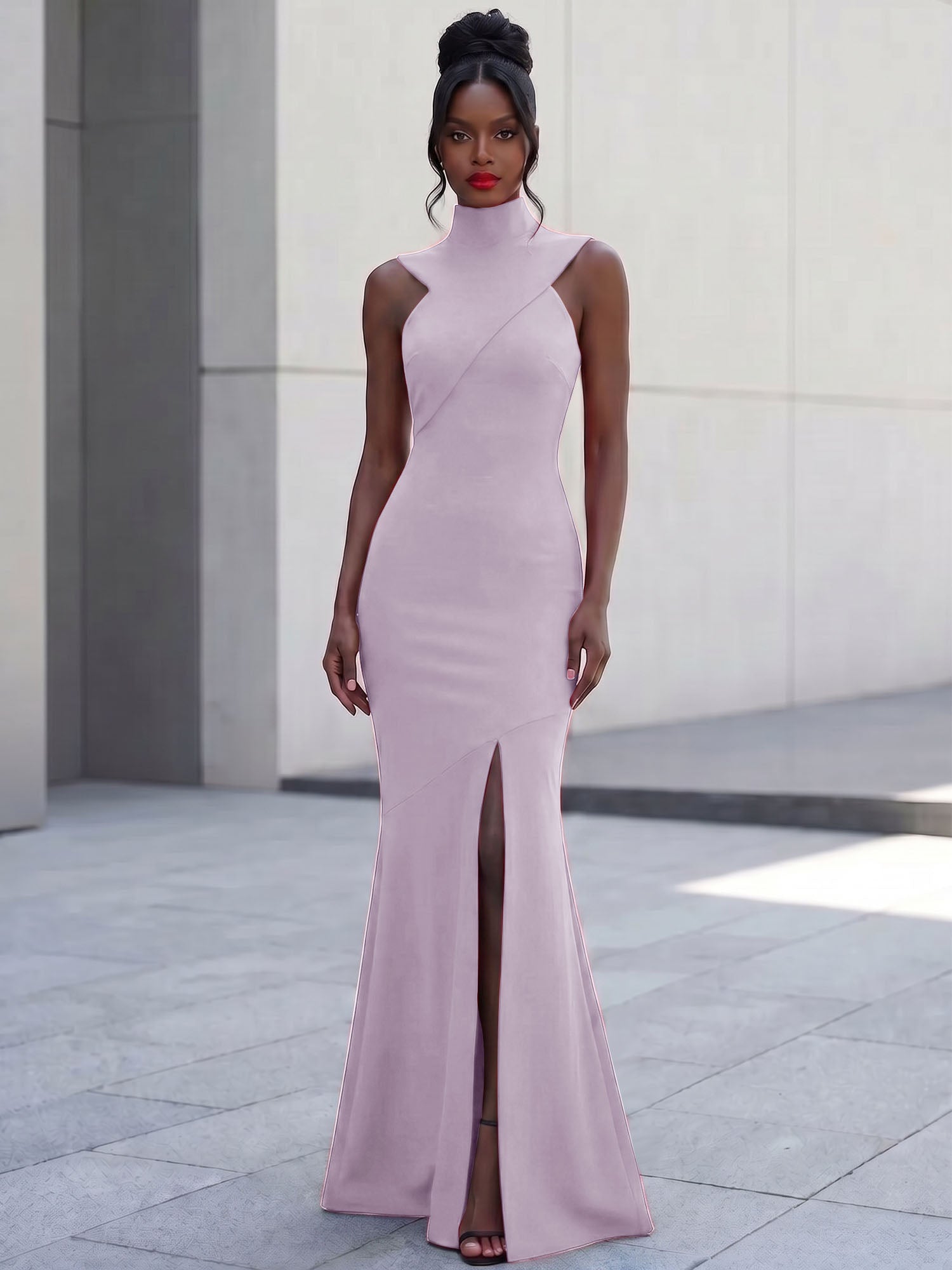High-Neck Cross-Bodice Sleeveless Maxi Dress