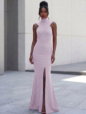 High-Neck Cross-Bodice Sleeveless Maxi Dress