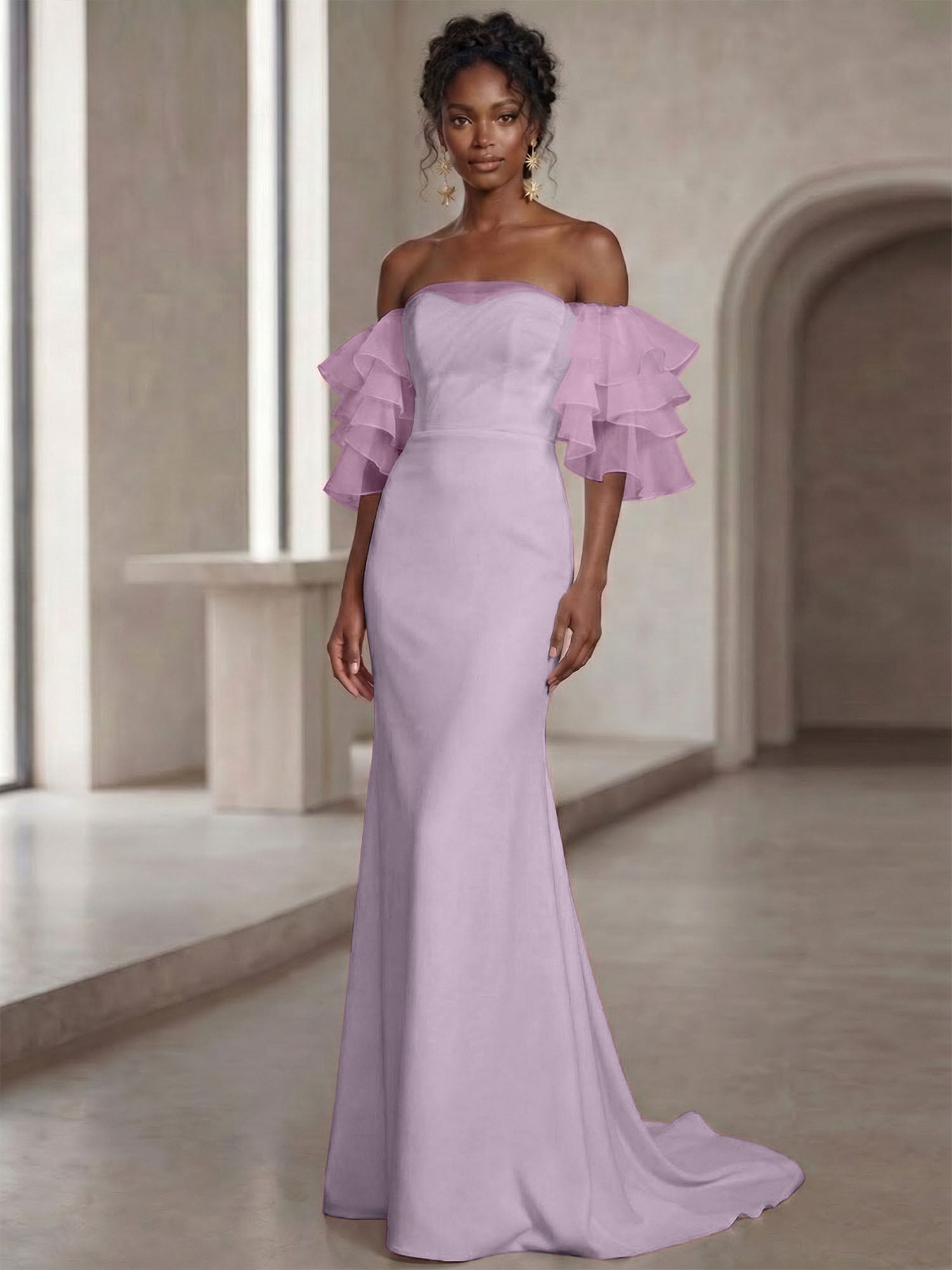 White Mermaid Off the Shoulder Ruffled Long Wedding Reception Dress