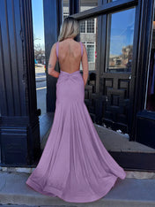 Coral Plunging V-Neck Sheath Prom Dress with Slit