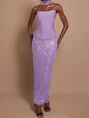 Off-Shoulder Bandage Top & Sequin Midi Skirt Set