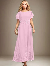 A-line Scoop Ankle-Length Lace Chiffon Mother of the Bride Dress With Sequins