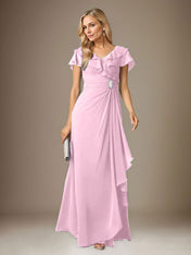 Stormy A-Line V-Neck Ruched Chiffon Dress