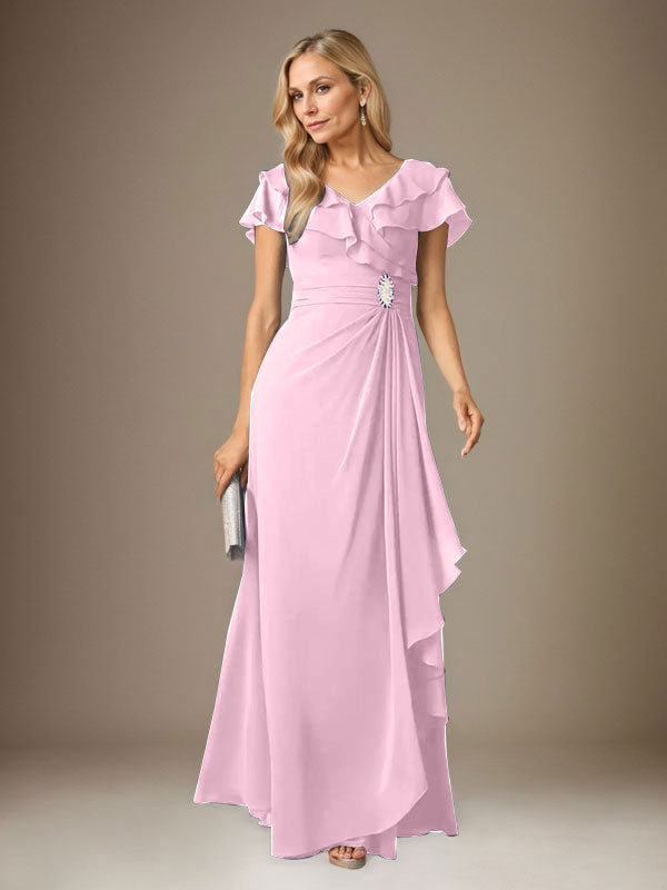 Stormy A-Line V-Neck Ruched Chiffon Dress