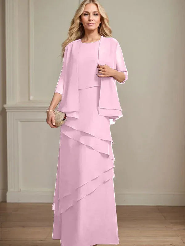 Sheath Scoop Floor-Length Chiffon Mother of the Bride Dress