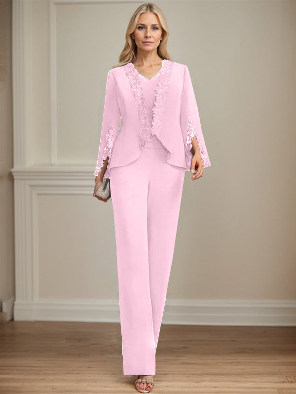 Pantsuit V-Neck Floor-Length Chiffon Mother of the Bride Dress