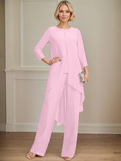 Separates Jumpsuit/Pantsuit Scoop Floor-Length Chiffon Mother of the Bride Dress With Sequins Beading