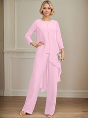 Separates Jumpsuit/Pantsuit Scoop Floor-Length Chiffon Mother of the Bride Dress With Sequins Beading