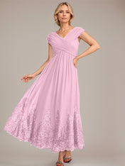 A-line V-Neck Ankle-Length Chiffon Mother of the Bride Dress With Applique Sequins
