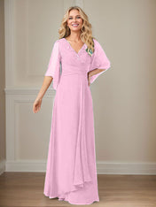 A-Line V-Neck Long Sequins Chiffon Mother Dress