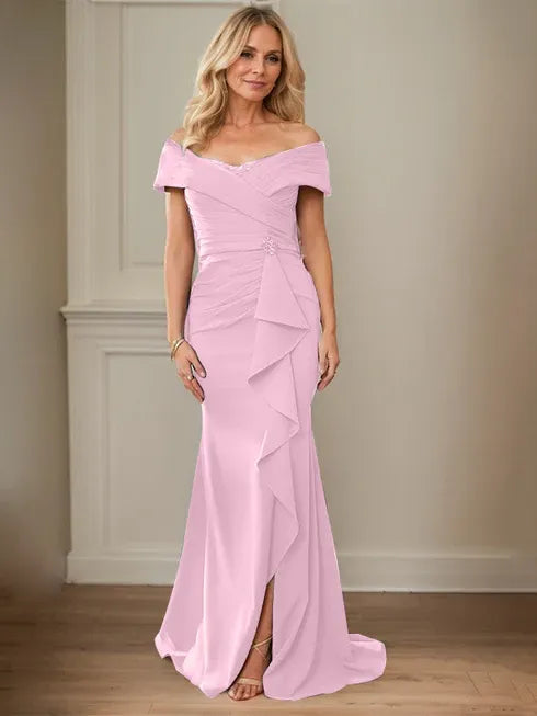 Column V-Neck Illusion Floor-Length Lace Chiffon Mother of the Bride Dress With Pleated Sequins