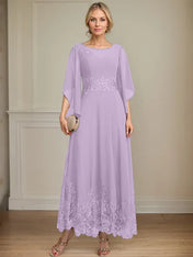 A-line Scoop Illusion Ankle-Length Lace Chiffon Mother of the Bride Dress With Sequins