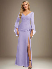 Sheath/Column V-Neck Floor-Length Chiffon Dress With Pleated