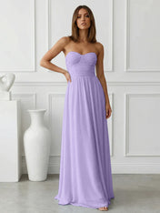Light Blue Sweetheart Chiffon A Line Maxi Dress with Pleat