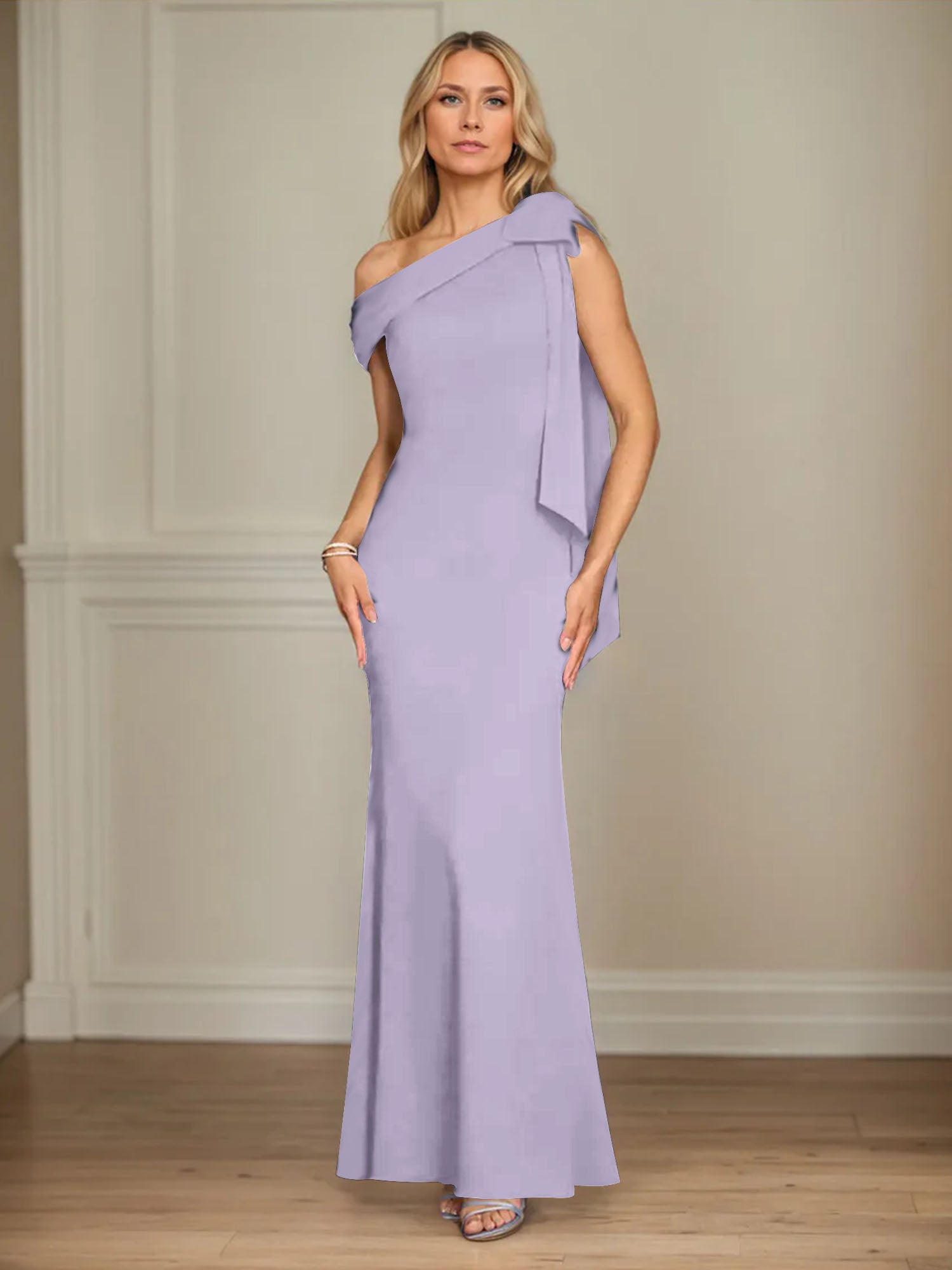 Mermaid One Shoulder Sleeveless Stretch Crepe Mother of the Bride Dress With Bow