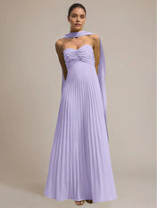 Green Chiffon A Line Off The Shoulder Sleeveless Floor Length Pleated Dress
