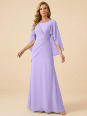 Sage Green Chiffon Beaded Mother of the Bride Dress with Cape Sleeves