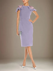 Sheath/Column Stretch Crepe Scoop Short Sleeves Knee Length Dress