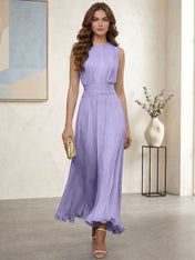 Ethereal Formal Evening Dress Ice Blue Pleated Chiffon Maxi Gown
