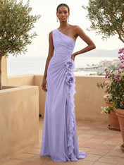 One Shoulder Pleat Mermaid A Line Ruffle Evening Dresses