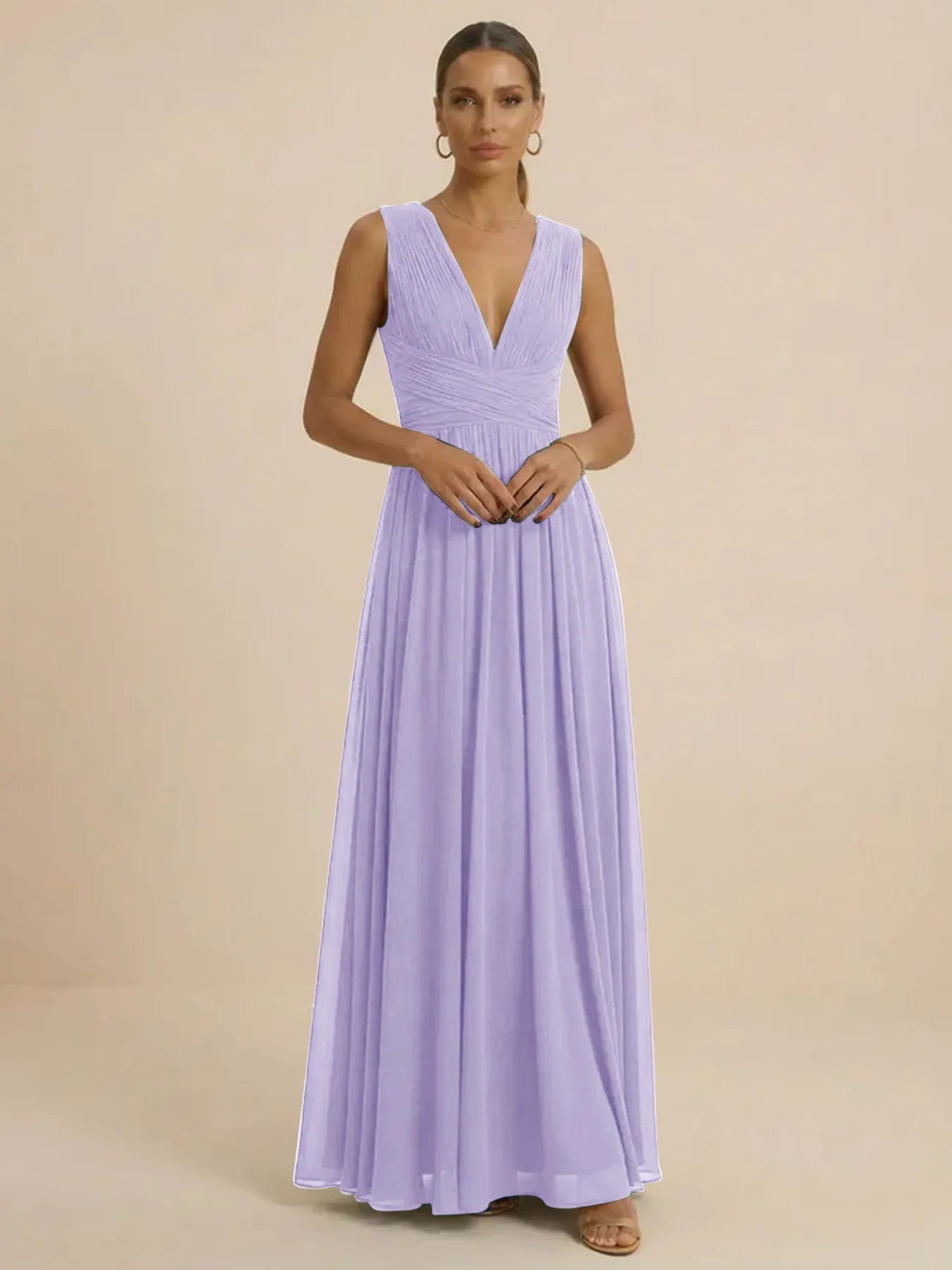 Teal Pleated V-Neck Chiffon Evening Gown with Ruched