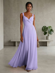 Elegant Soft Blush Twist-Front Chiffon Maxi Gown