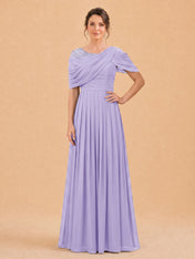 One-Shoulder Cape Overlay Chiffon Mother of the Bride Dress