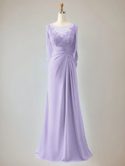 Trumpet/Mermaid Scoop Neck 1/2 Sleeve Chiffon Mother of the Bride Dress With Beadings