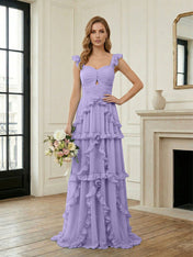 Ethereal Sky Blue Tiered Ruffle Chiffon Maxi Dress Gown