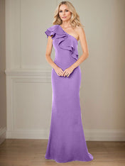A-line One Shoulder Floor-Length Chiffon Mother of the Bride Dress With Ruffles