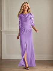 Plum Sheath Lace Stretch Crepe Mother of the Bride Dress