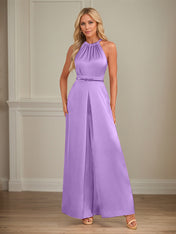 Jumpsuits Halter Floor-Length Satin Wedding Dress